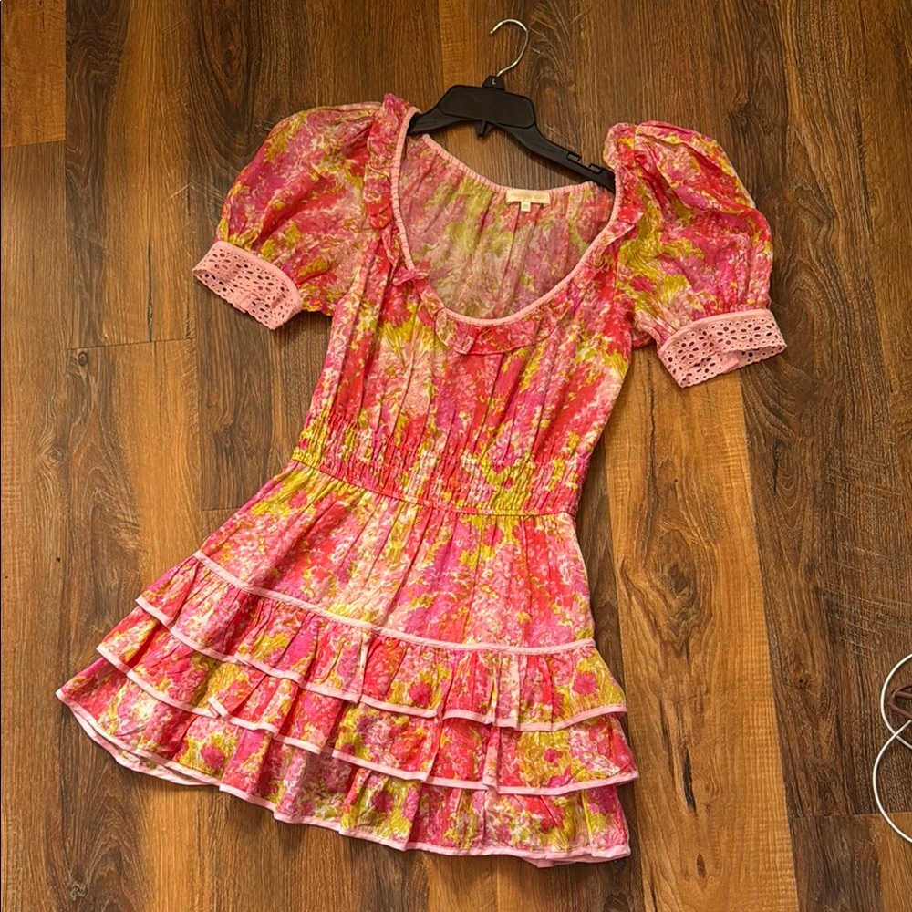 LoveShackFancy Pink and Green Floral Dress
